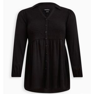 Black Babydoll Smocked Button-Front Tunic - NWT!